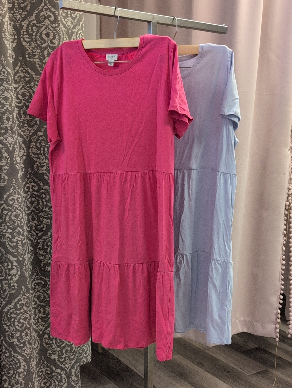 J. Crew Short Sleeve Tiered Casual Dress in Fuchsia and Lavender